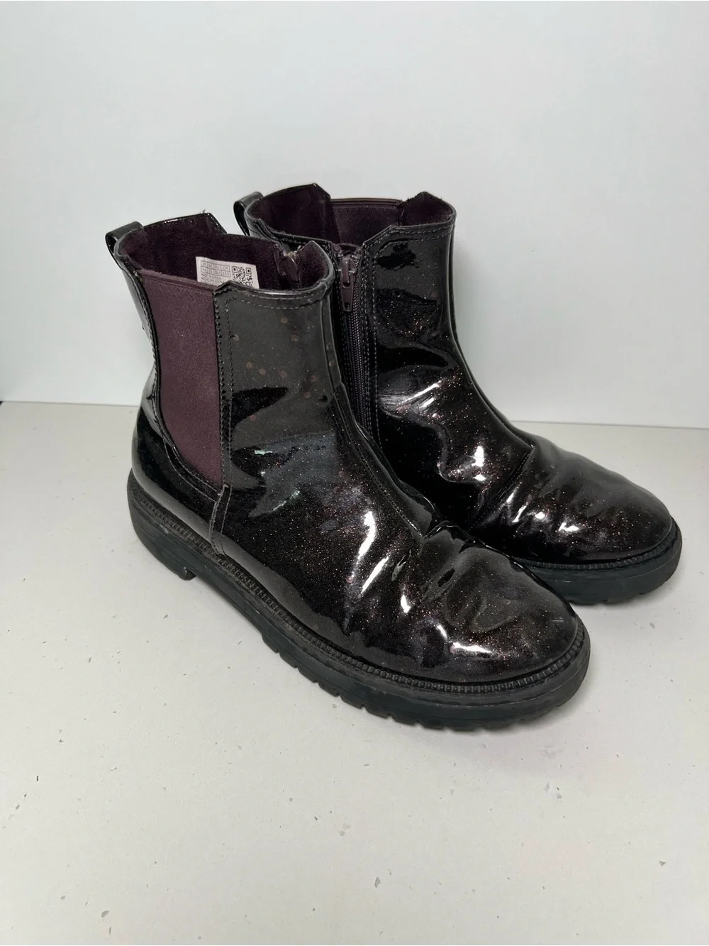 TOMS Dark Purple Glitter Patent Chelsea Ankle Boots Size 4.5 – Sparkle Metallic